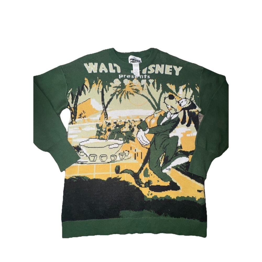 Goofy Medium Walt Disney Green Knit Sweater Pullover How to Dance Longsleeve HRA